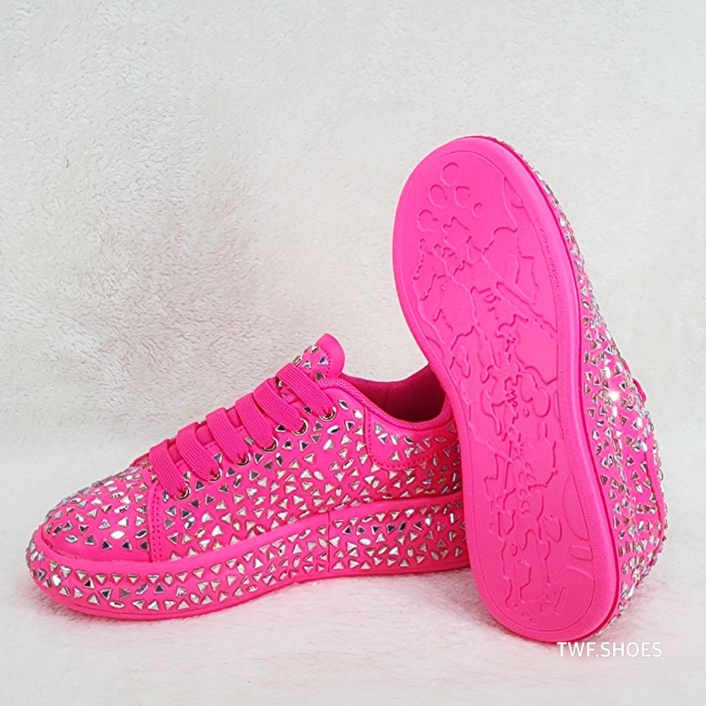 Geo Dazzle Cush Iridescent Stone Hot Pink Platform Sneakers Tennis Shoes - Picture 6 of 11
